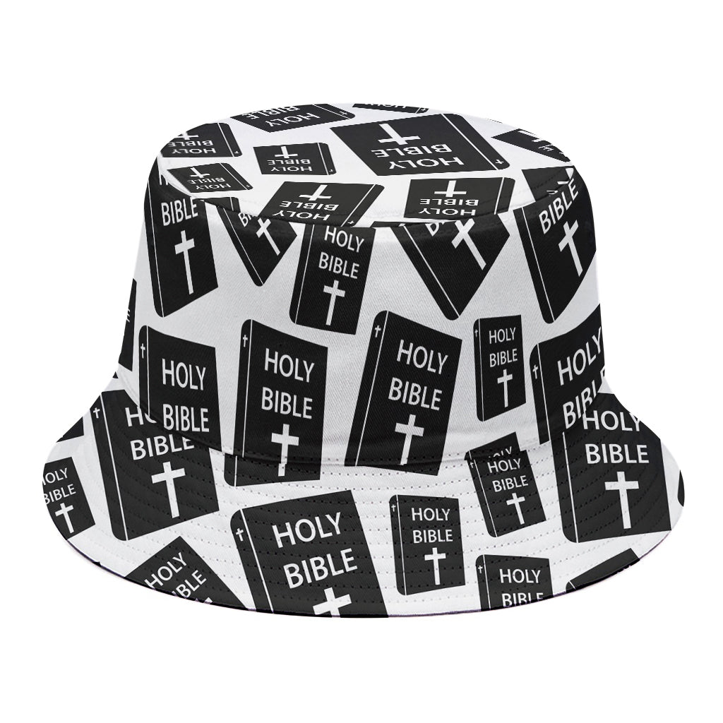 Black And White Holy Bible Pattern Print Bucket Hat