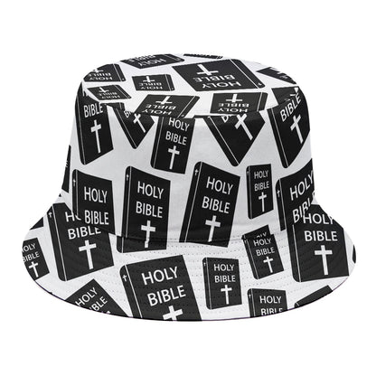 Black And White Holy Bible Pattern Print Bucket Hat