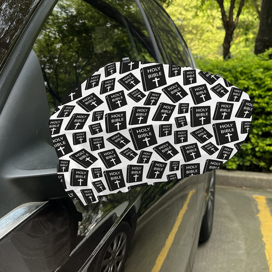 Black And White Holy Bible Pattern Print Car Side Mirror Covers