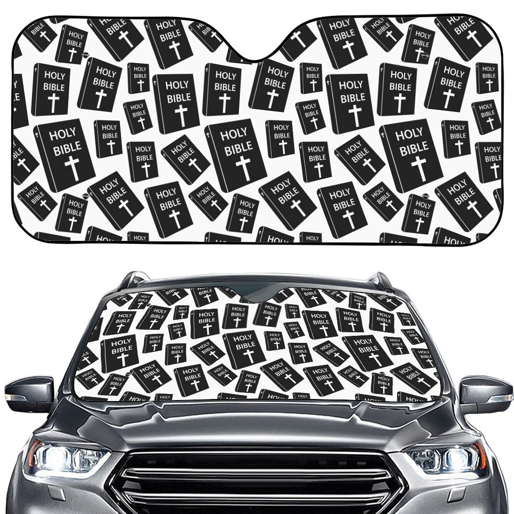 Black And White Holy Bible Pattern Print Car Windshield Sun Shade