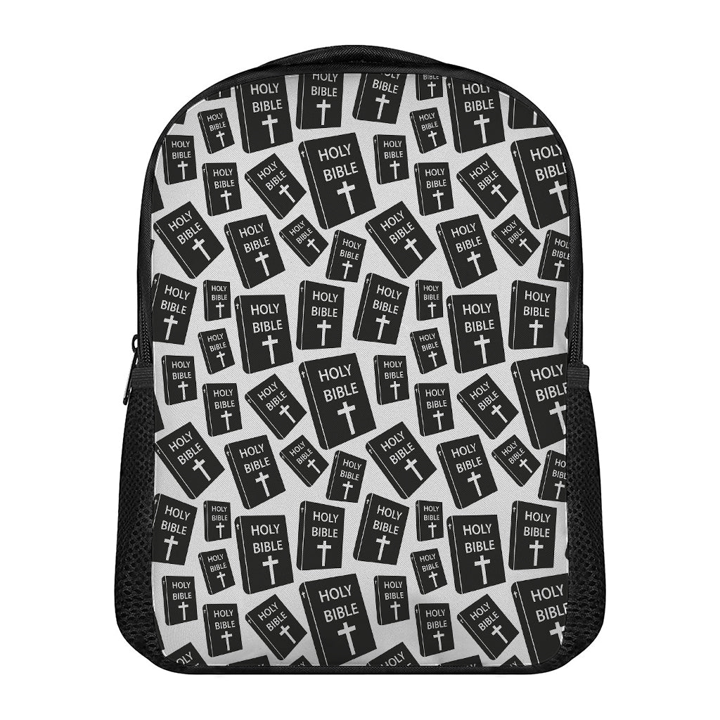 Black And White Holy Bible Pattern Print Casual Backpack