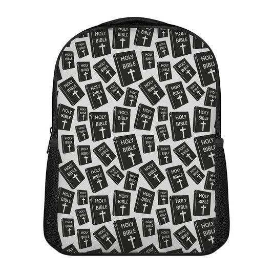 Black And White Holy Bible Pattern Print Casual Backpack