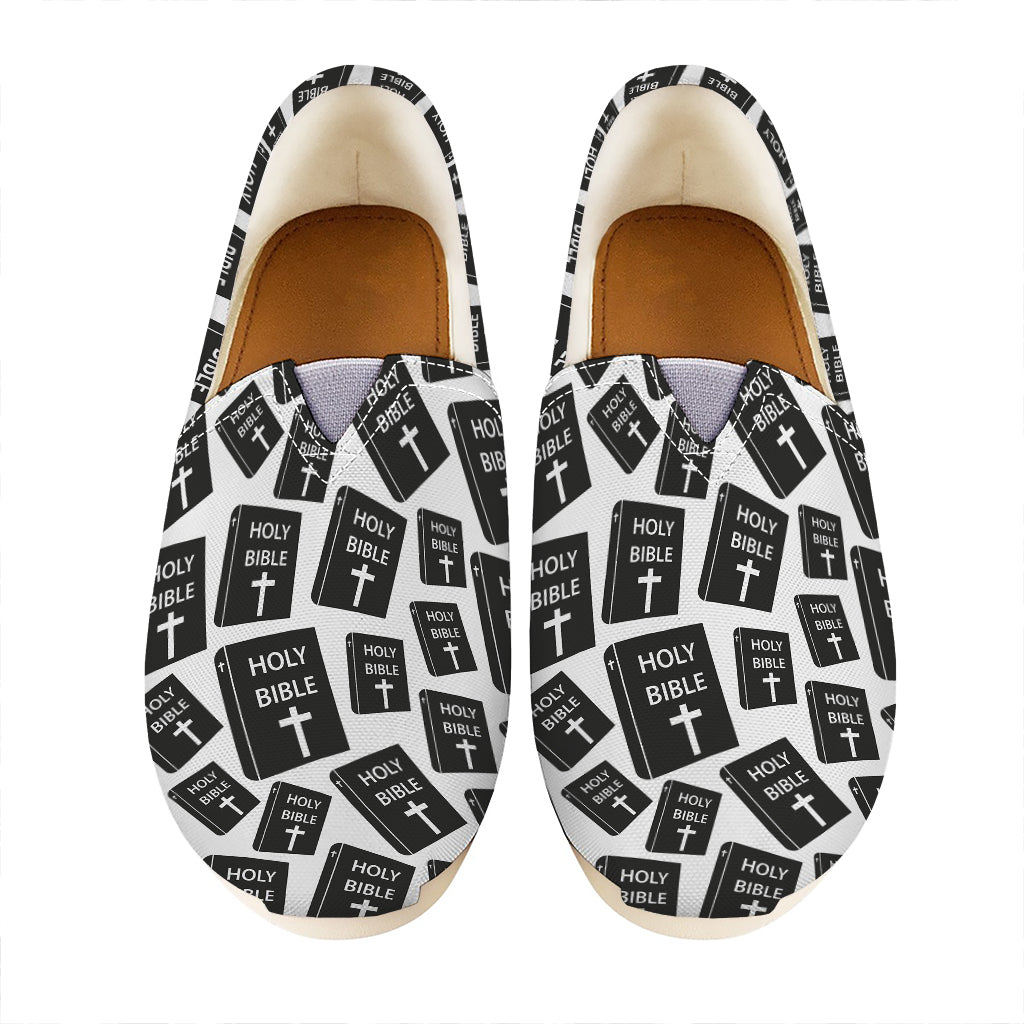 Black And White Holy Bible Pattern Print Casual Shoes