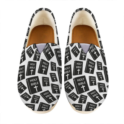 Black And White Holy Bible Pattern Print Casual Shoes