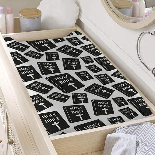 Black And White Holy Bible Pattern Print Changing Pad Cover