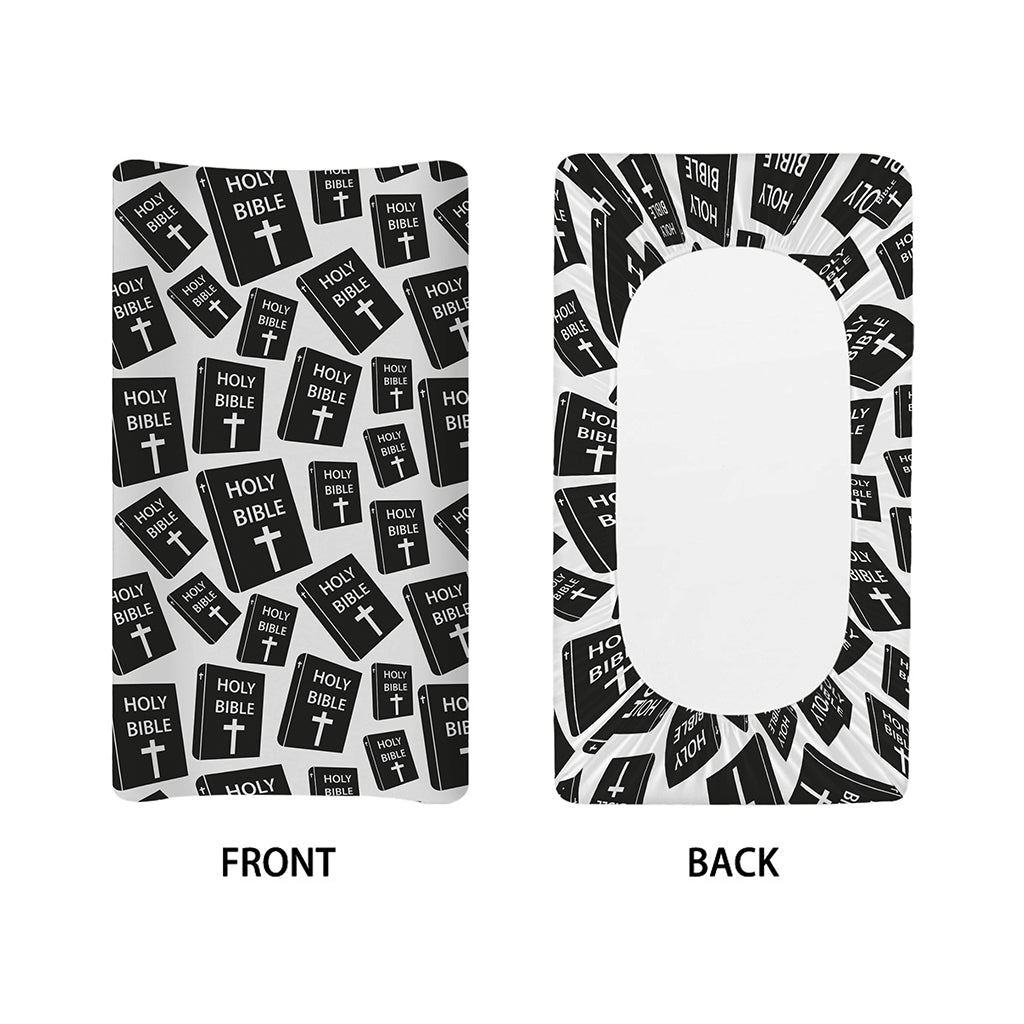 Black And White Holy Bible Pattern Print Changing Pad Cover