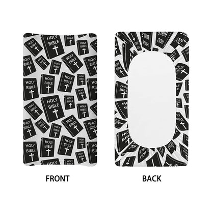 Black And White Holy Bible Pattern Print Changing Pad Cover