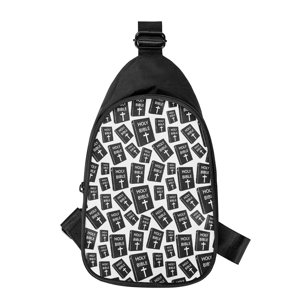 Black And White Holy Bible Pattern Print Chest Bag