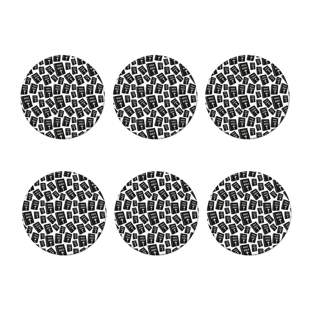 Black And White Holy Bible Pattern Print Coaster Set