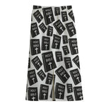 Black And White Holy Bible Pattern Print Cotton Front Slit Maxi Skirt