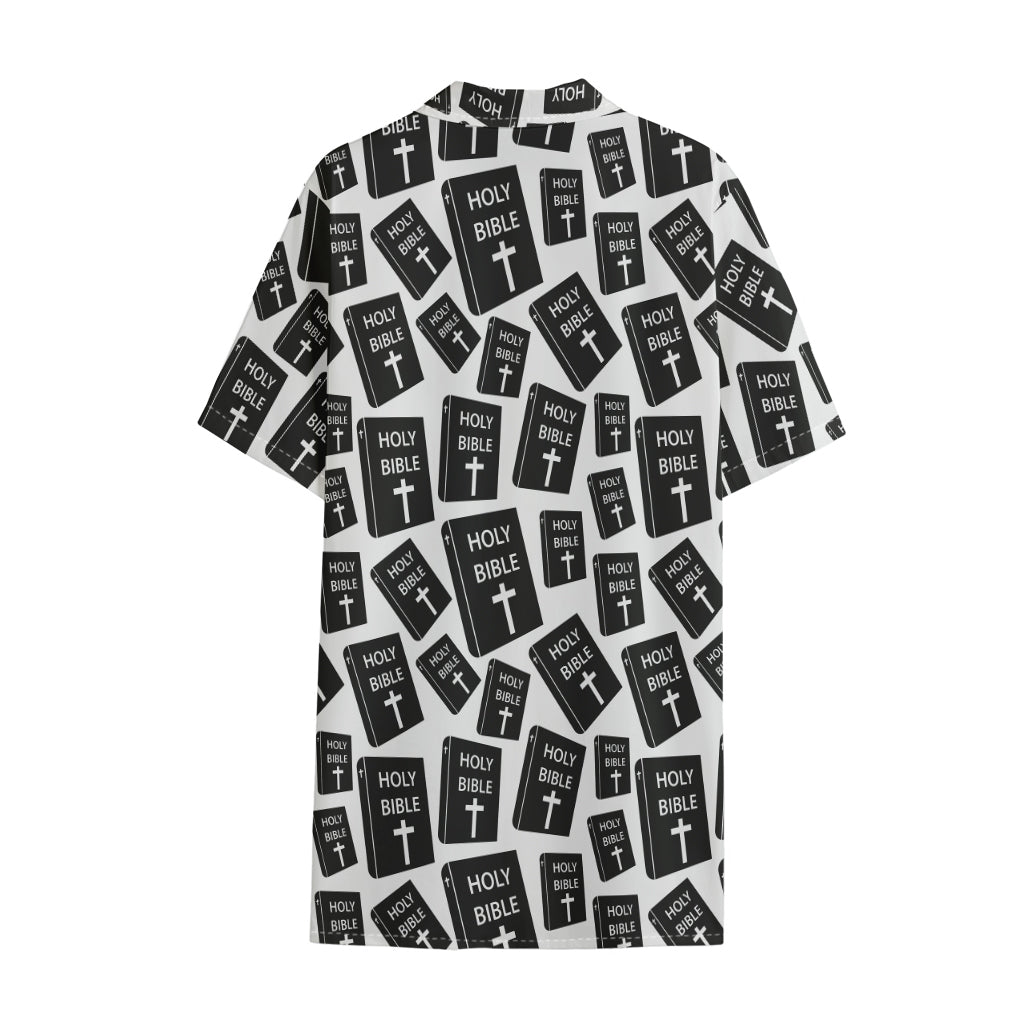Black And White Holy Bible Pattern Print Cotton Hawaiian Shirt