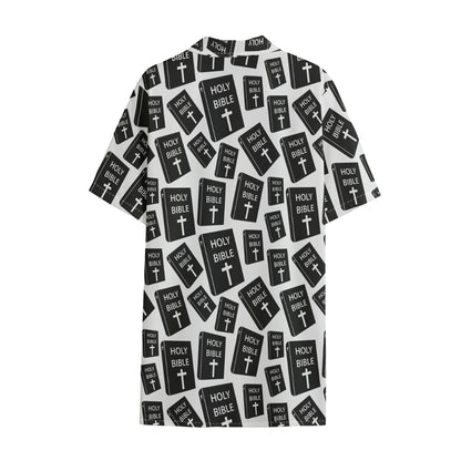 Black And White Holy Bible Pattern Print Cotton Hawaiian Shirt
