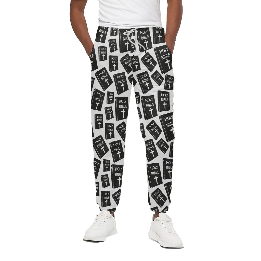 Black And White Holy Bible Pattern Print Cotton Pants