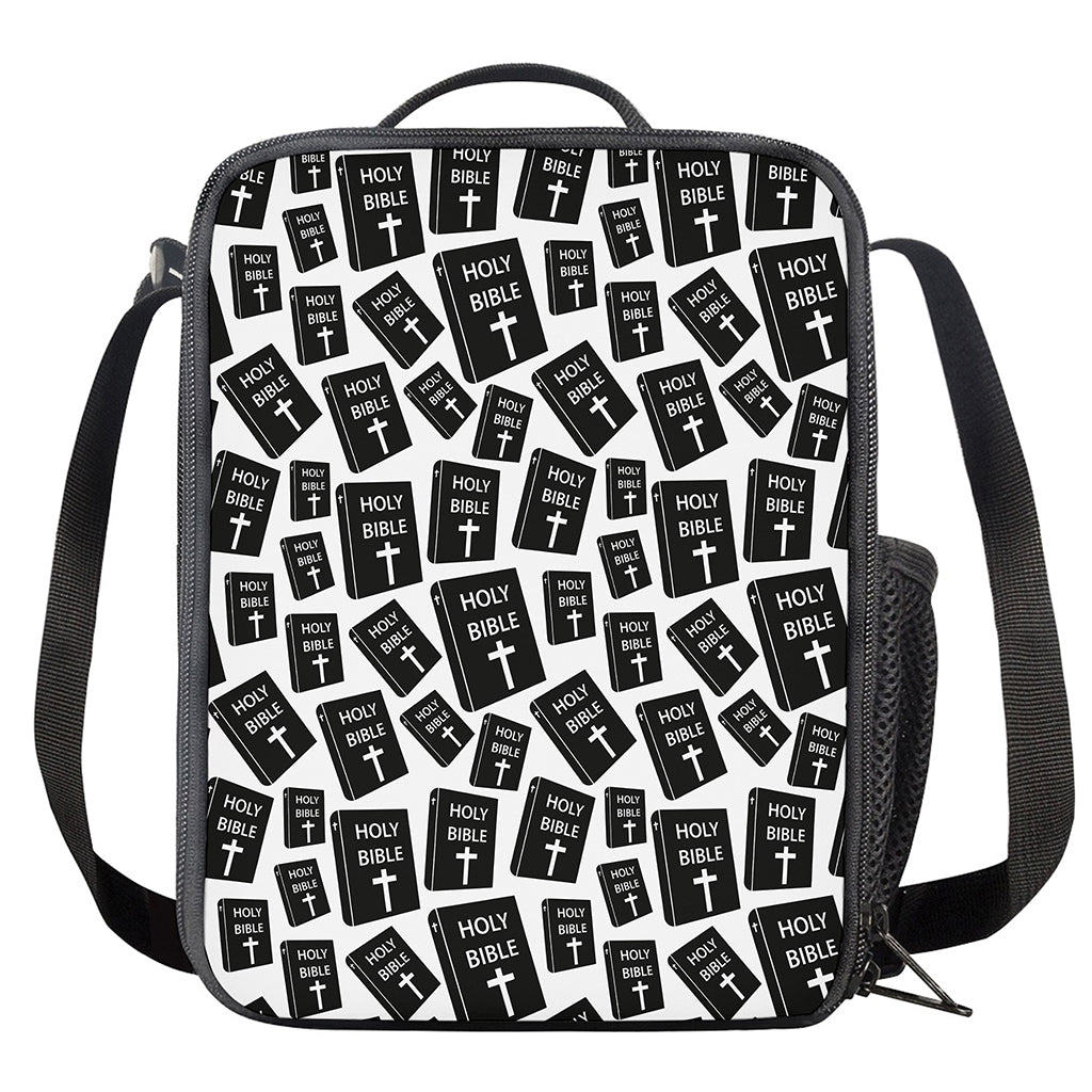 Black And White Holy Bible Pattern Print Crossbody Lunch Bag