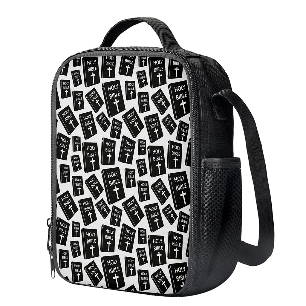 Black And White Holy Bible Pattern Print Crossbody Lunch Bag