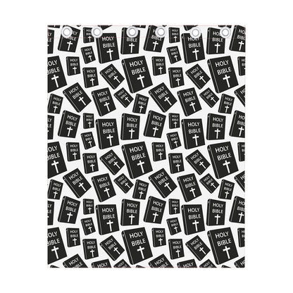Black And White Holy Bible Pattern Print Curtain