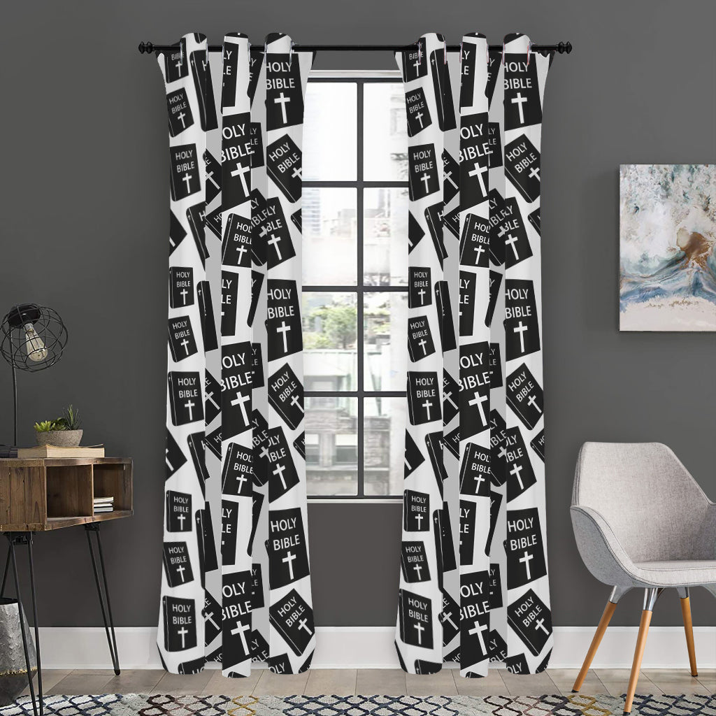 Black And White Holy Bible Pattern Print Curtain