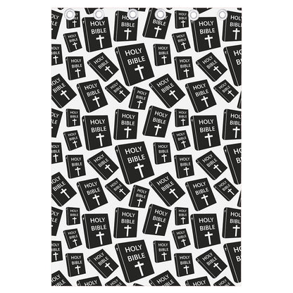 Black And White Holy Bible Pattern Print Curtain
