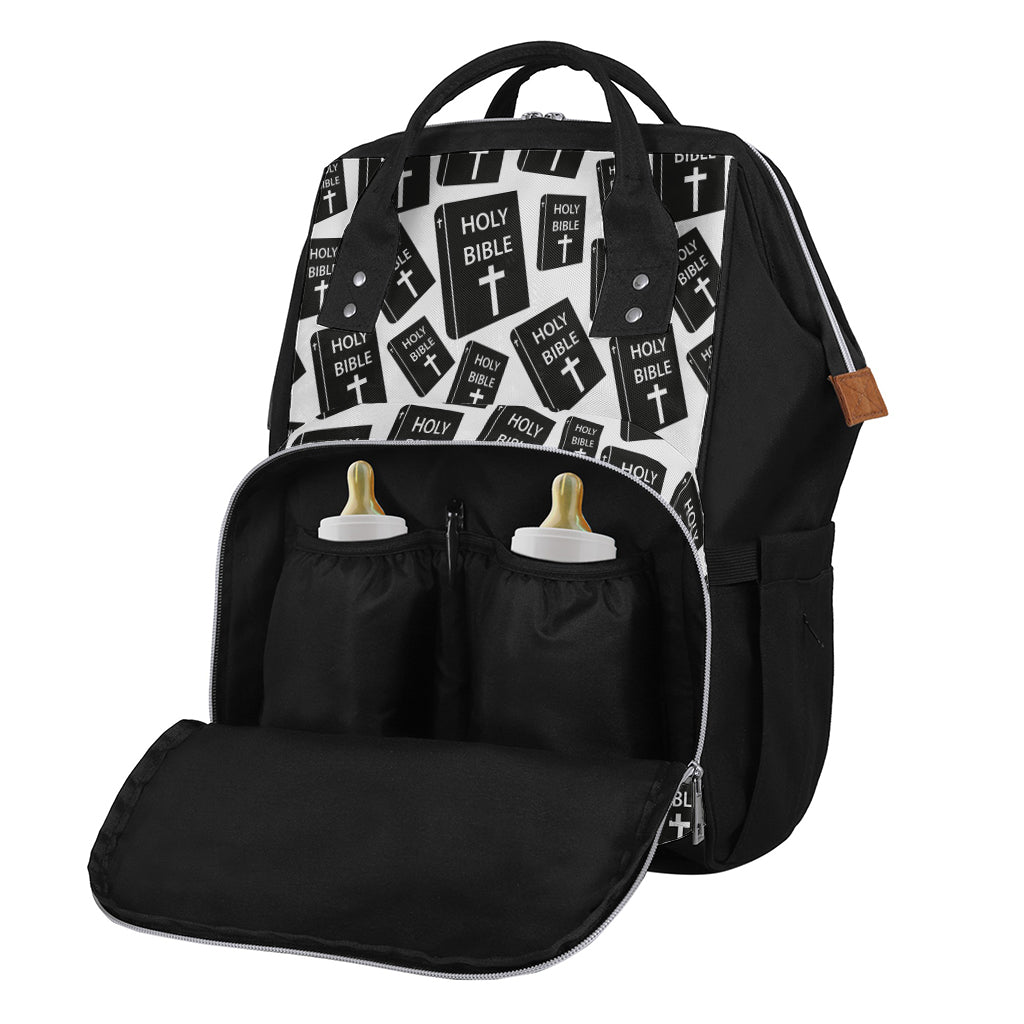 Black And White Holy Bible Pattern Print Diaper Bag