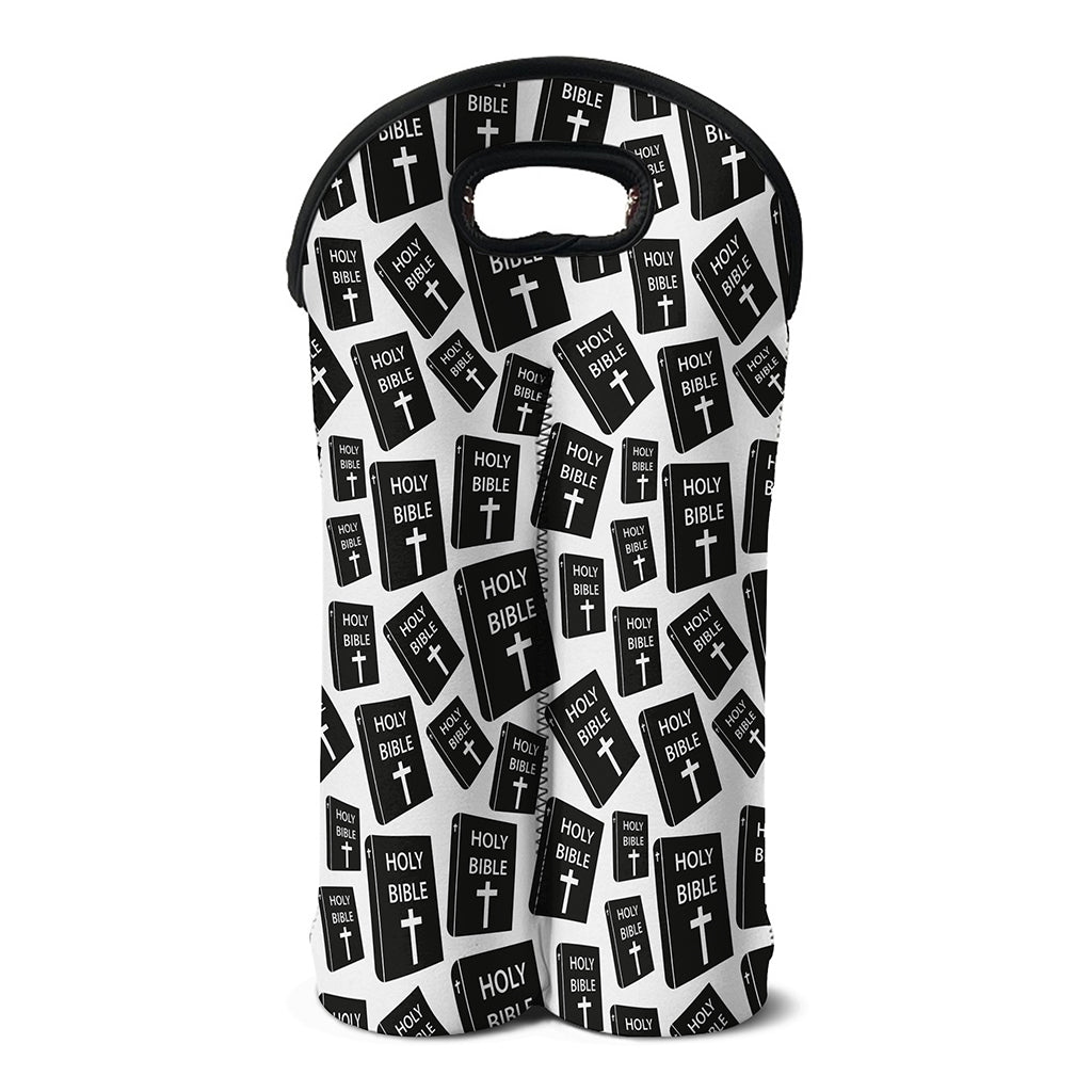 Black And White Holy Bible Pattern Print Double Neoprene Wine Tote