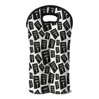 Black And White Holy Bible Pattern Print Double Neoprene Wine Tote