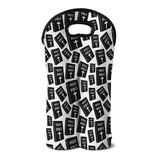 Black And White Holy Bible Pattern Print Double Neoprene Wine Tote