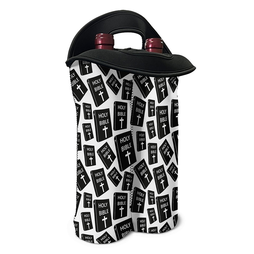 Black And White Holy Bible Pattern Print Double Neoprene Wine Tote