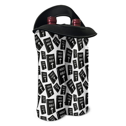 Black And White Holy Bible Pattern Print Double Neoprene Wine Tote