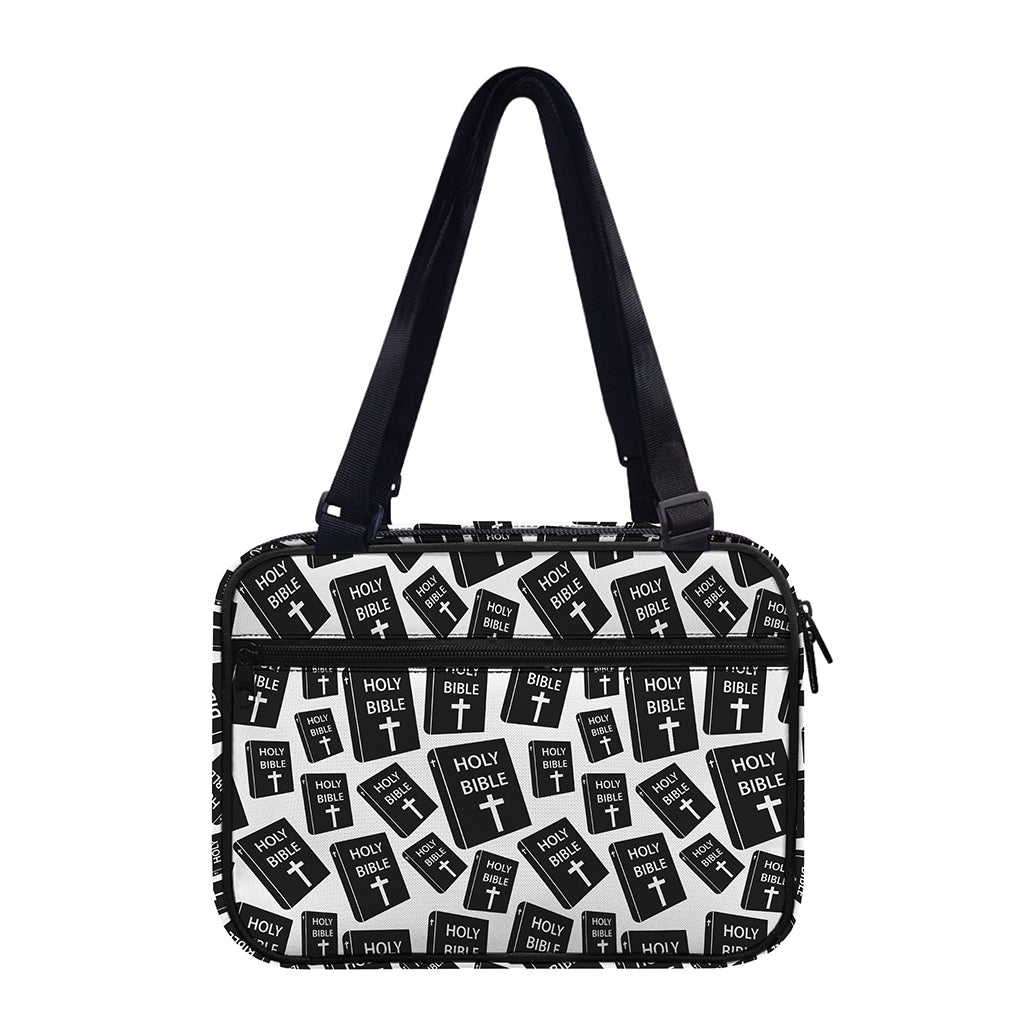 Black And White Holy Bible Pattern Print Double Strap Bible Bag