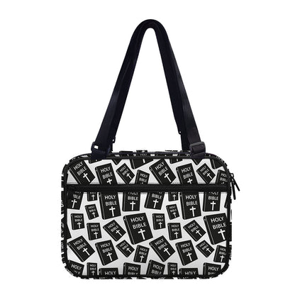 Black And White Holy Bible Pattern Print Double Strap Bible Bag