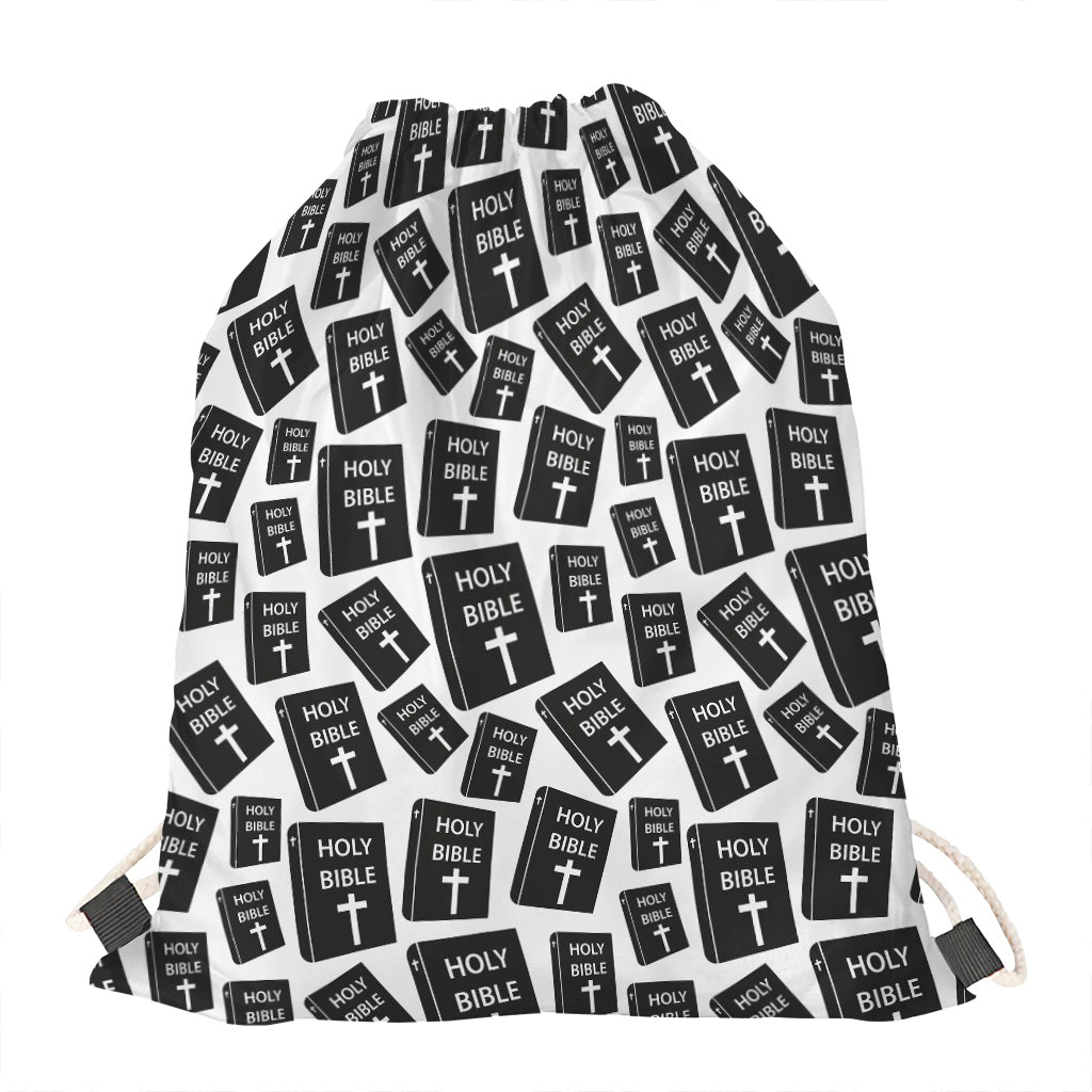 Black And White Holy Bible Pattern Print Drawstring Bag