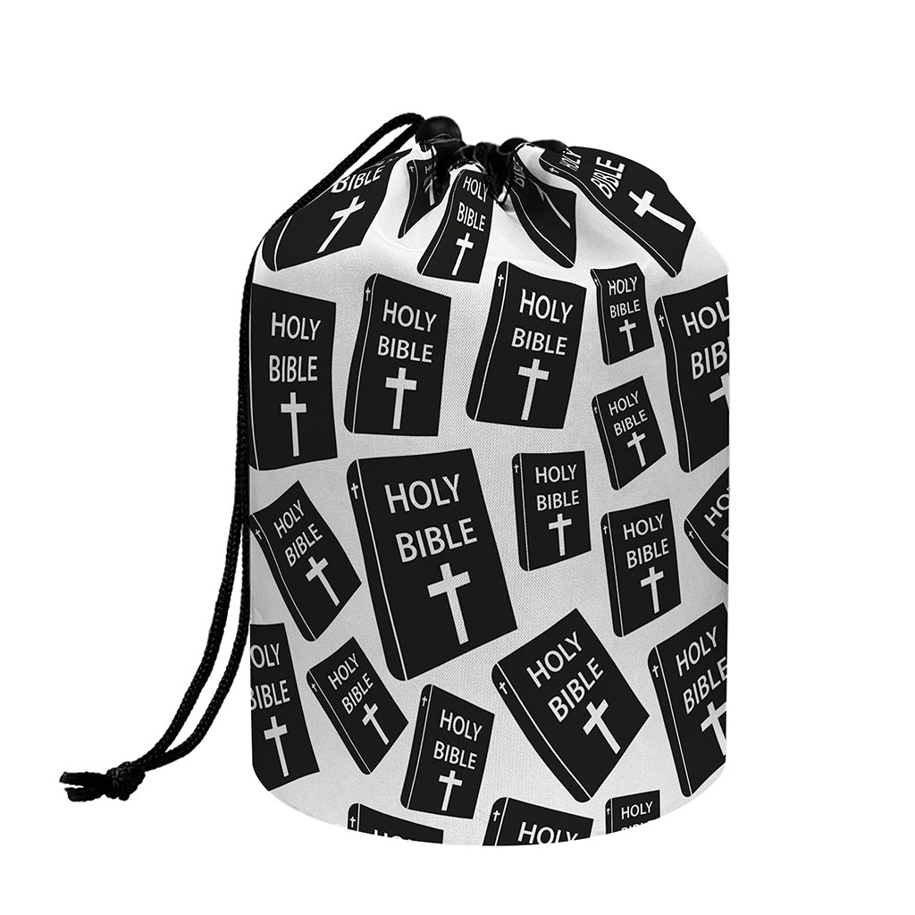 Black And White Holy Bible Pattern Print Drawstring Makeup Bag