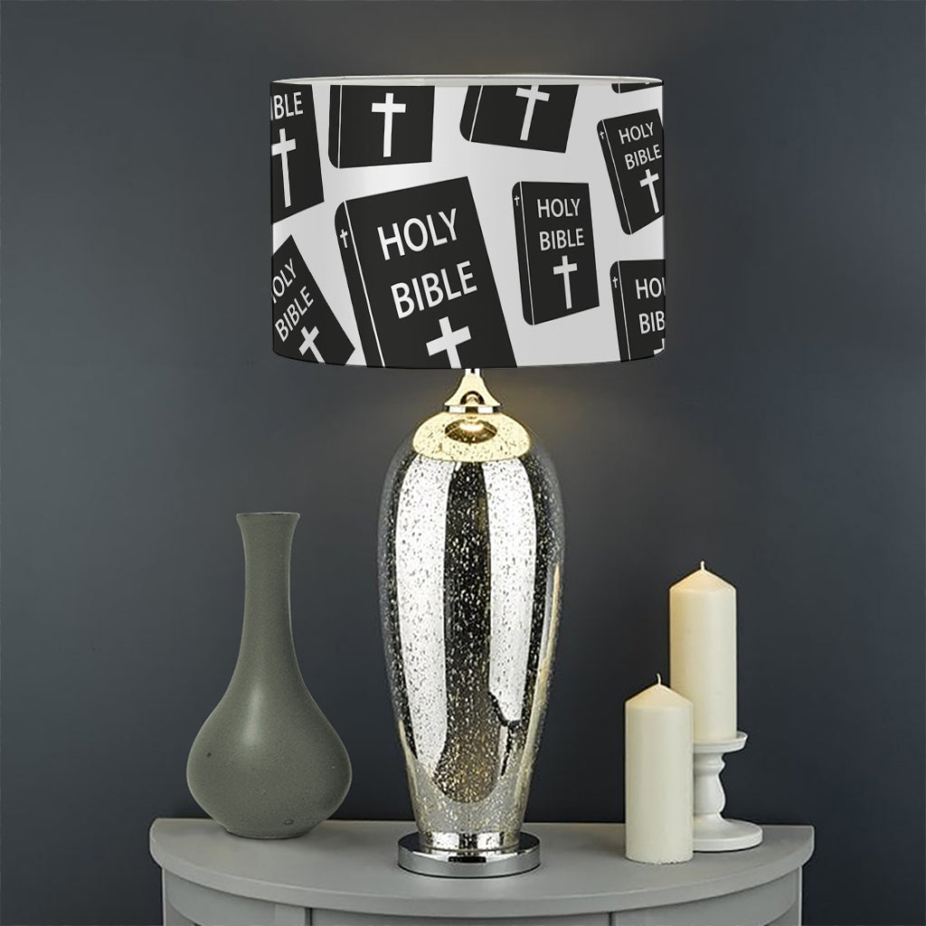 Black And White Holy Bible Pattern Print Drum Lamp Shade