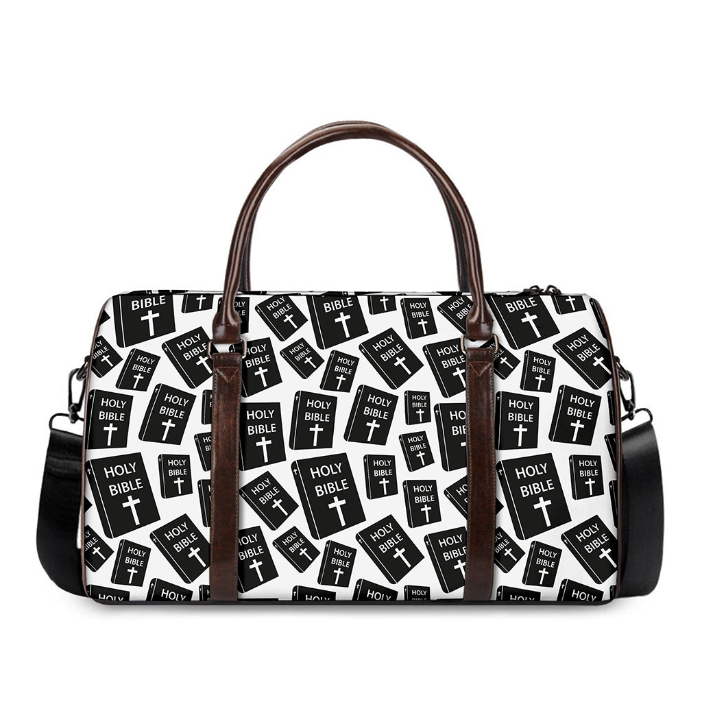 Black And White Holy Bible Pattern Print Duffle Bag