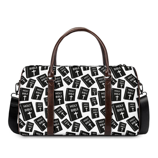 Black And White Holy Bible Pattern Print Duffle Bag