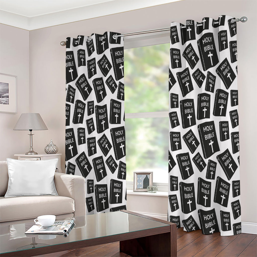 Black And White Holy Bible Pattern Print Extra Wide Grommet Curtains