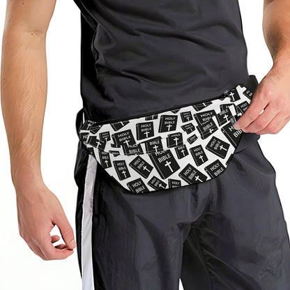 Black And White Holy Bible Pattern Print Fanny Pack