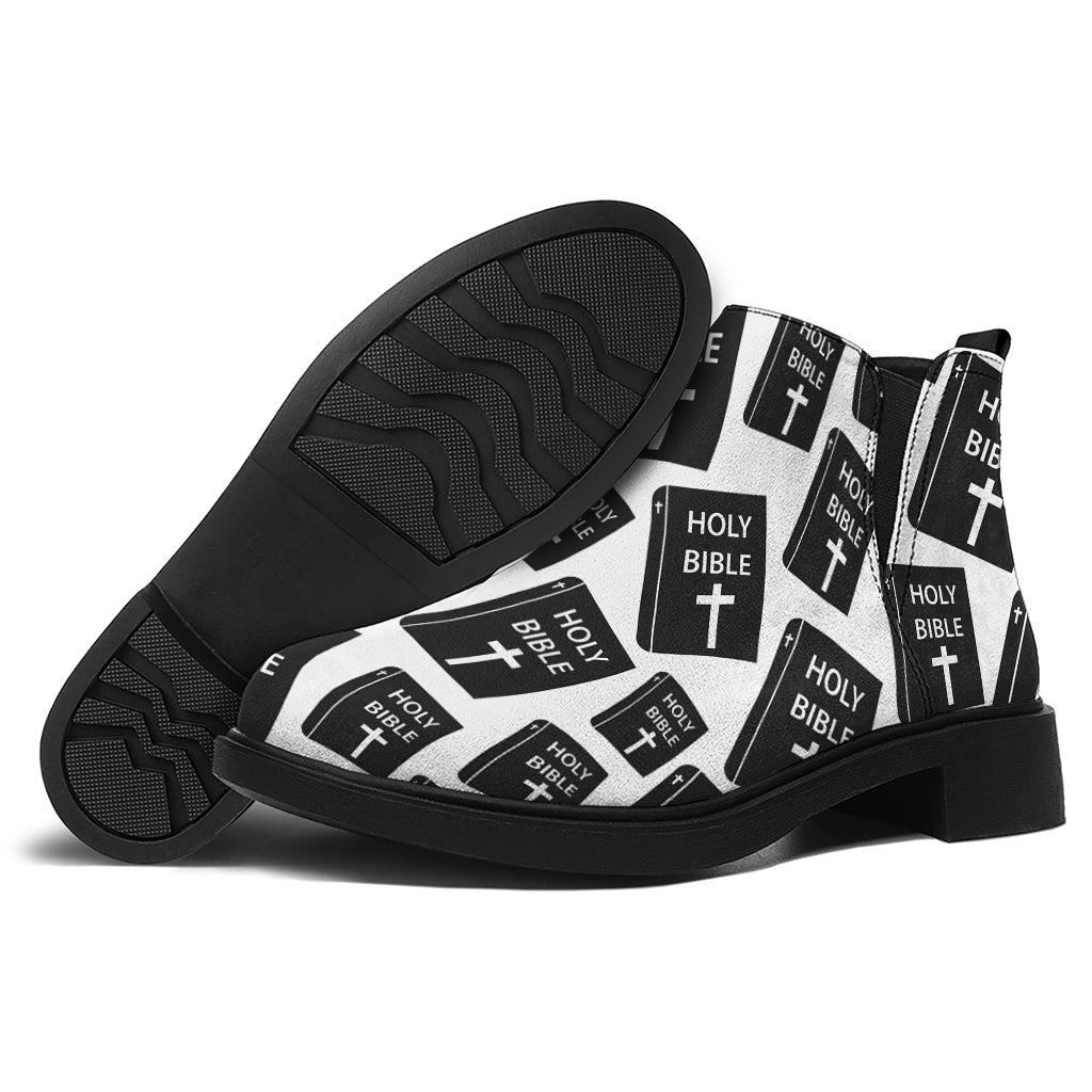 Black And White Holy Bible Pattern Print Flat Ankle Boots