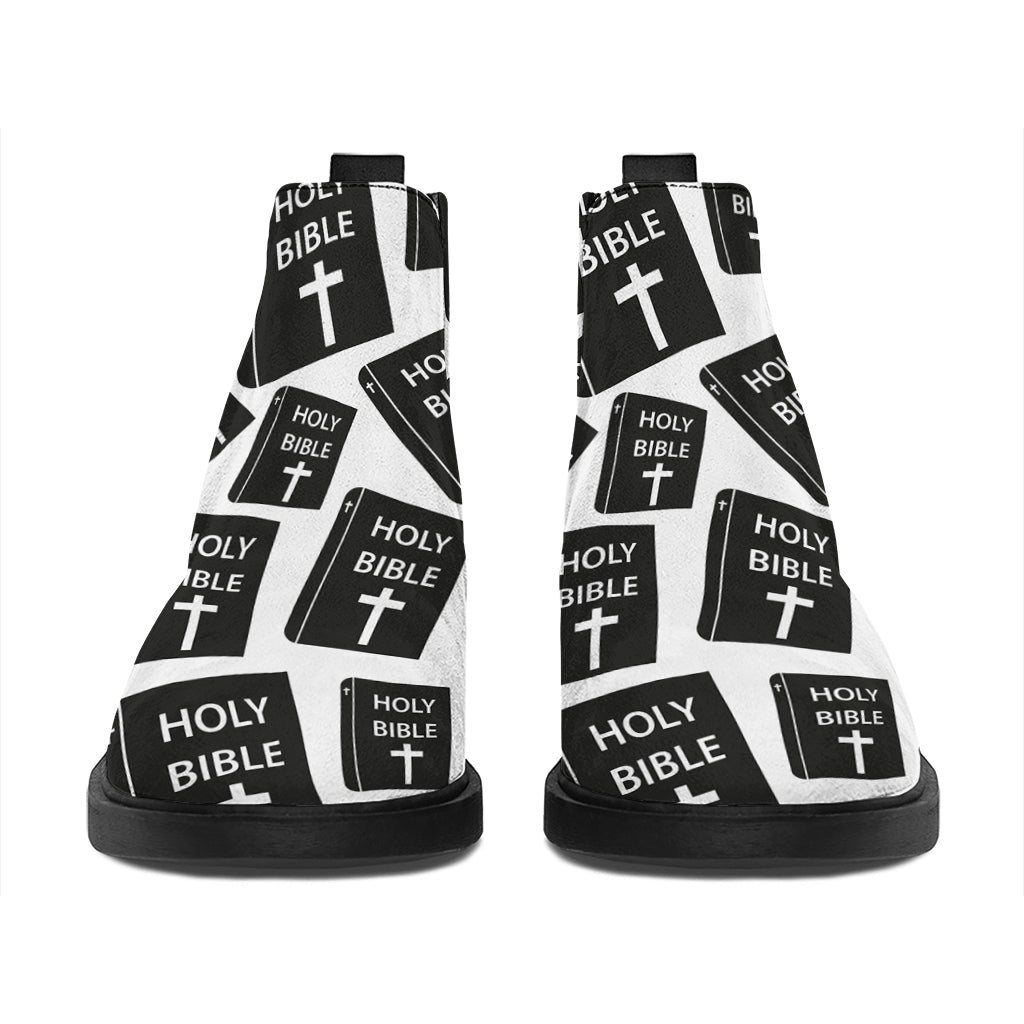 Black And White Holy Bible Pattern Print Flat Ankle Boots