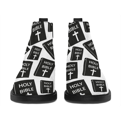 Black And White Holy Bible Pattern Print Flat Ankle Boots