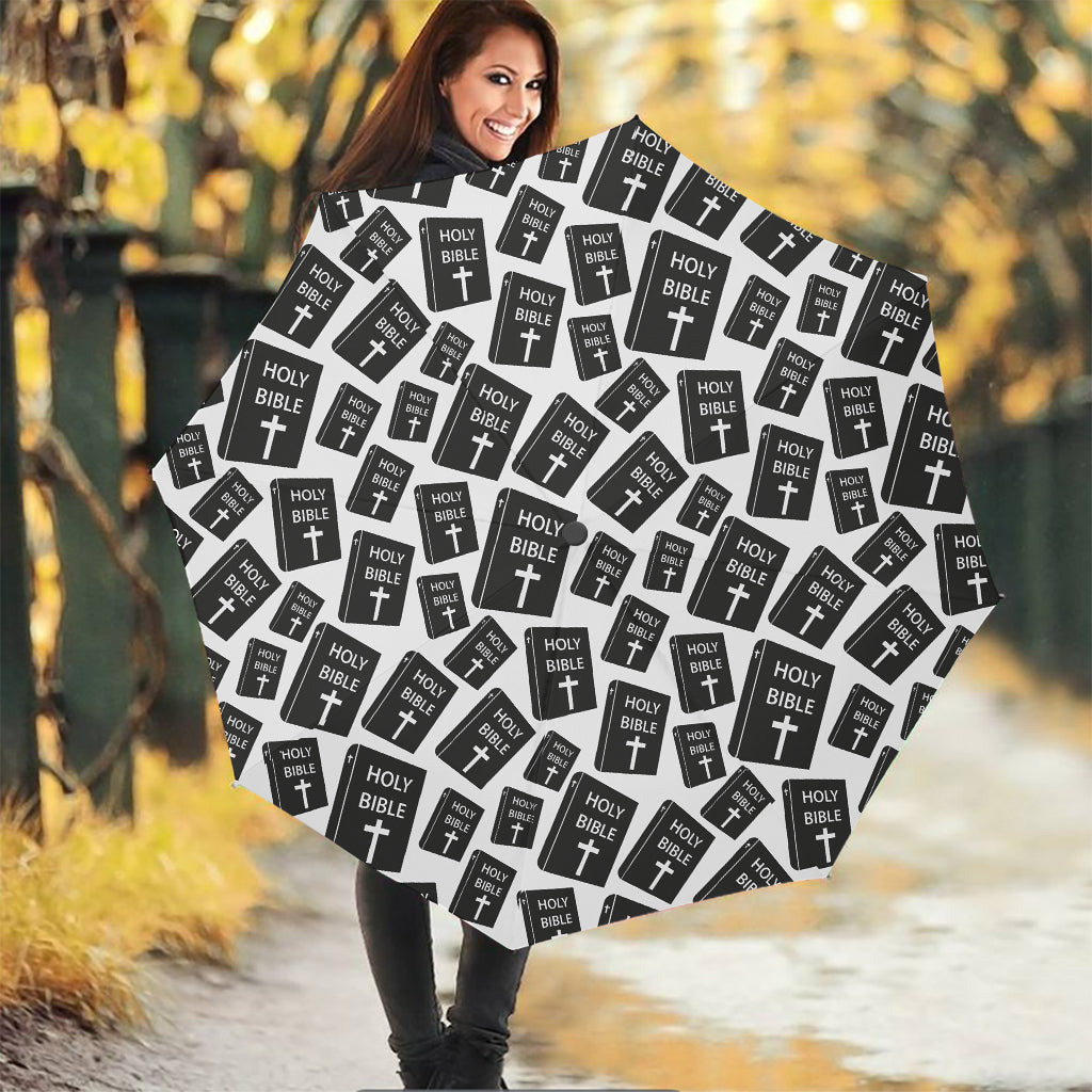 Black And White Holy Bible Pattern Print Foldable Umbrella