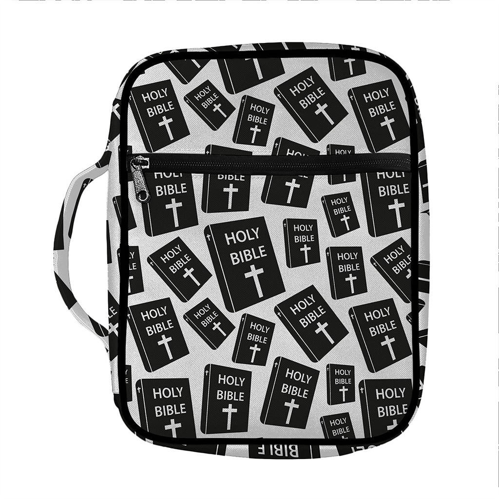 Black And White Holy Bible Pattern Print Front Pocket Bible Bag