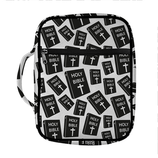 Black And White Holy Bible Pattern Print Front Pocket Bible Bag