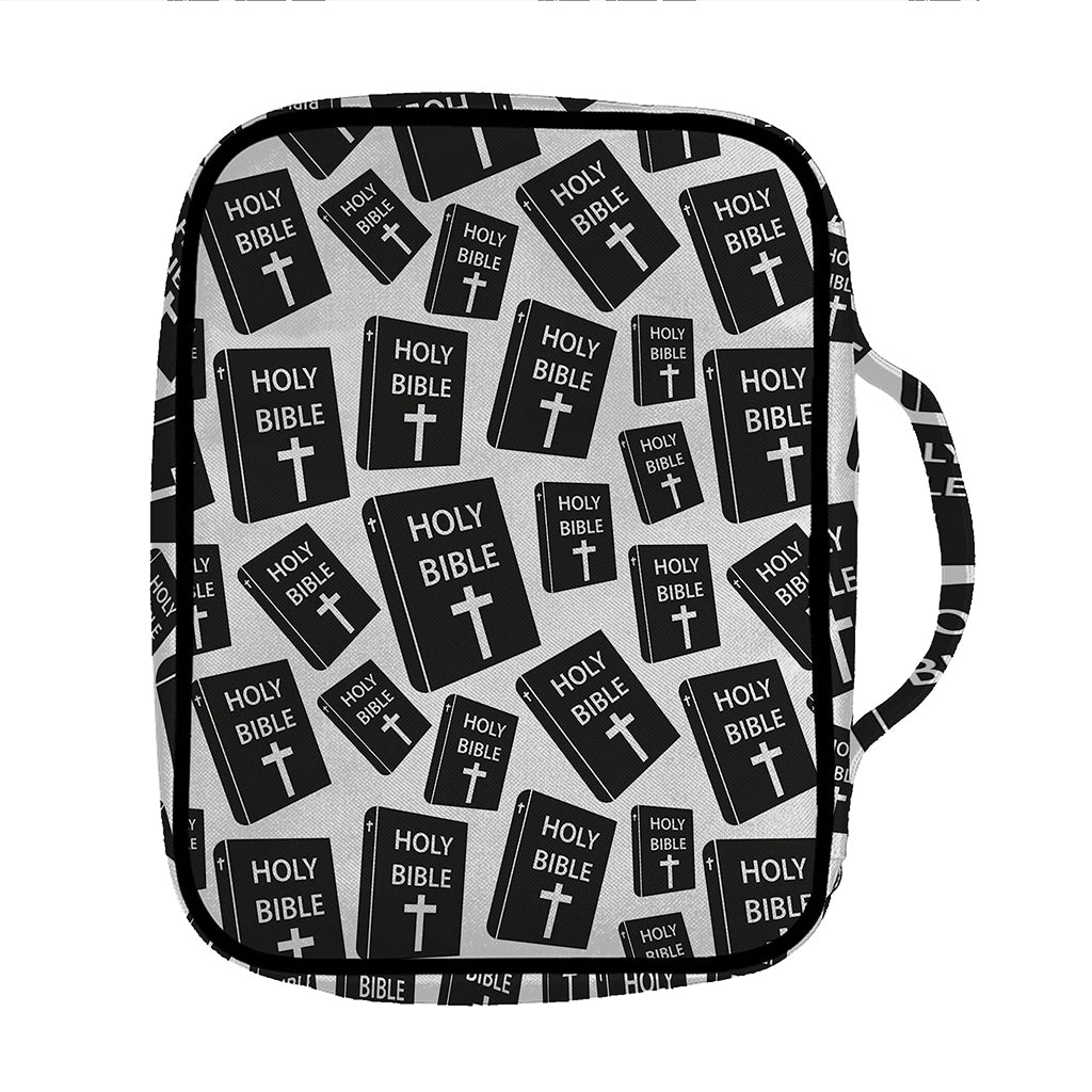 Black And White Holy Bible Pattern Print Front Pocket Bible Bag