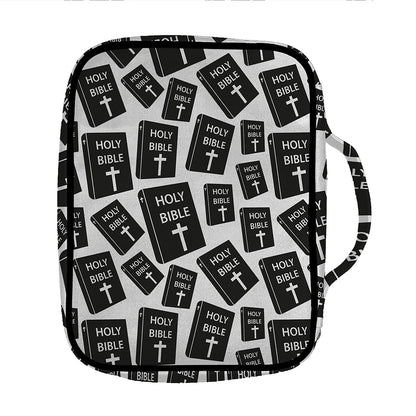Black And White Holy Bible Pattern Print Front Pocket Bible Bag