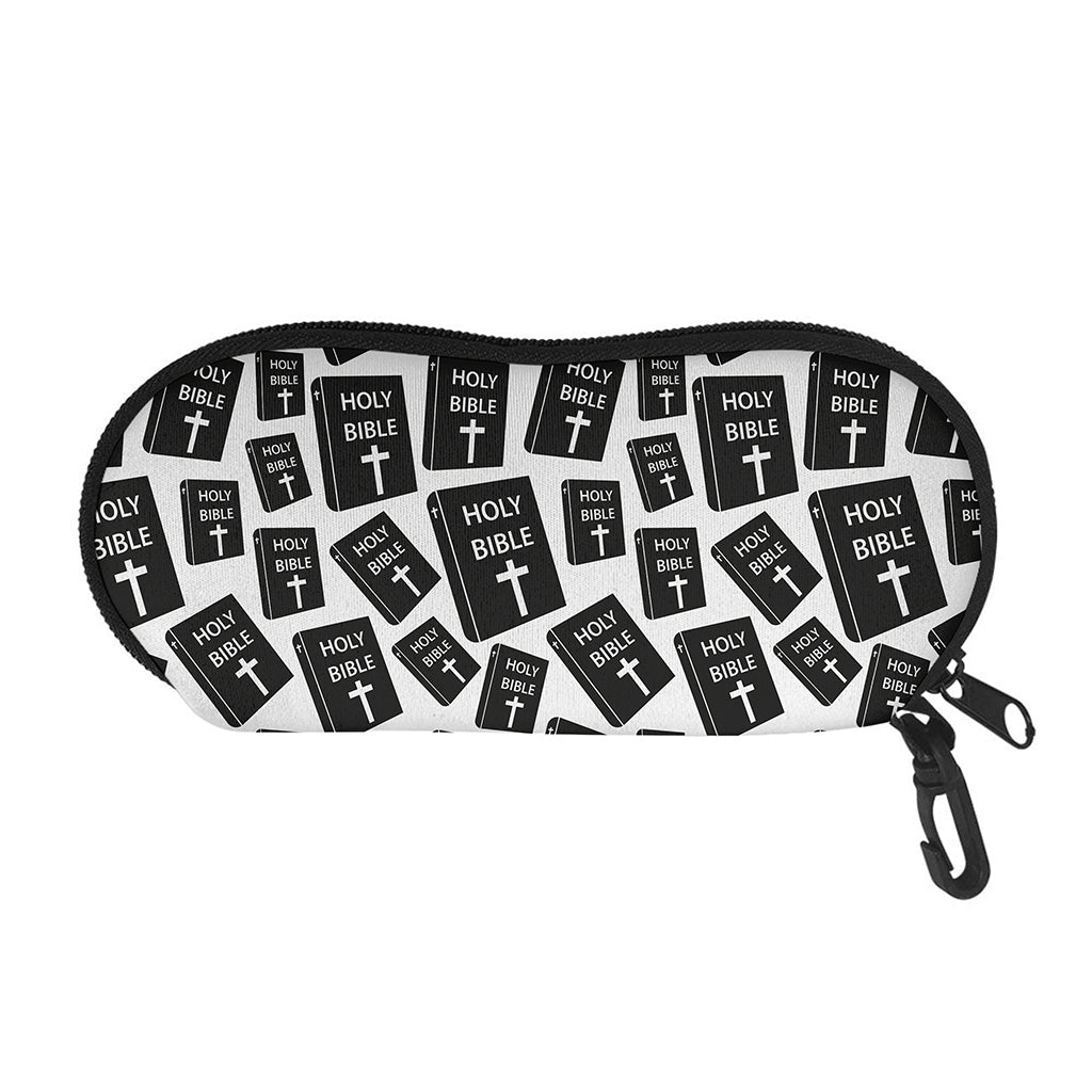 Black And White Holy Bible Pattern Print Glasses Case