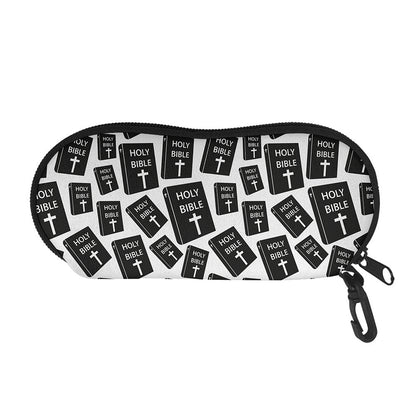 Black And White Holy Bible Pattern Print Glasses Case
