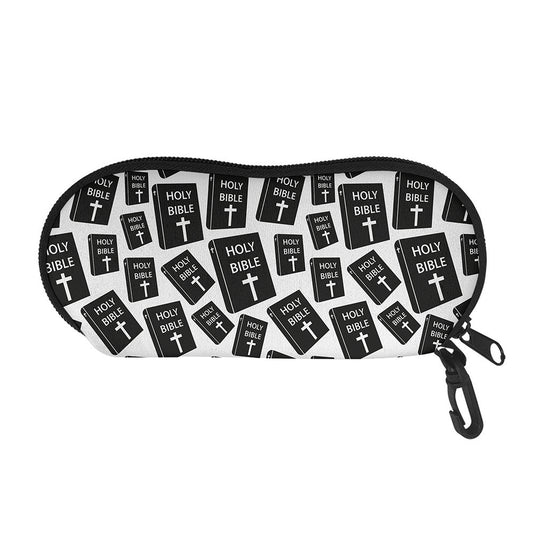 Black And White Holy Bible Pattern Print Glasses Case