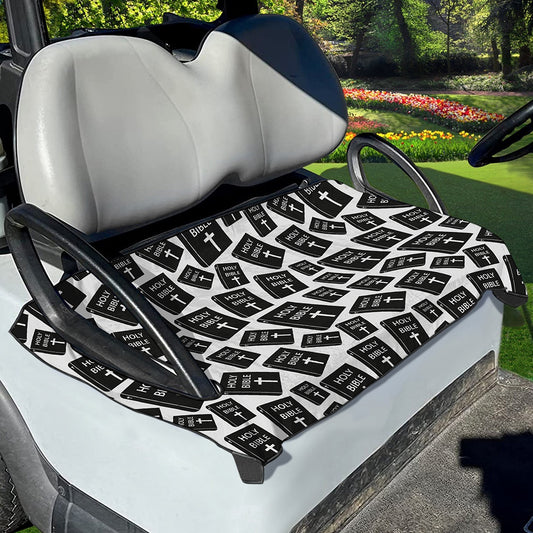 Black And White Holy Bible Pattern Print Golf Cart Seat Cover