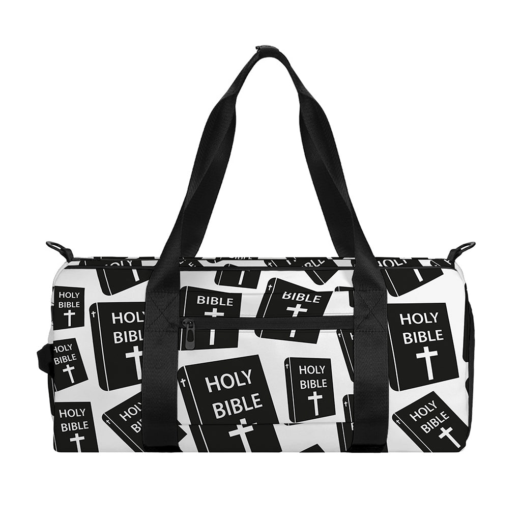 Black And White Holy Bible Pattern Print Gym Bag